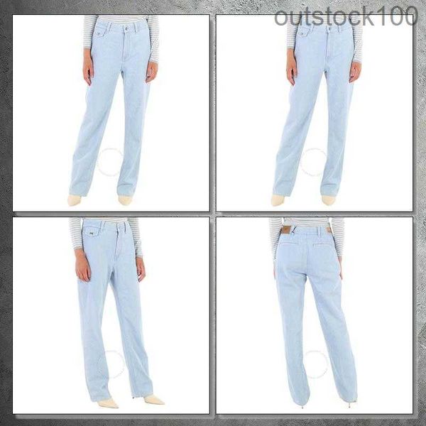 Senior Specialty Stores Qualität Buurberlyes Hosen Casual Hosen Damenmodlicht blaue Jeans Lange Hosen gerade Beinboden mit echtem Logo hohe Taille fegen