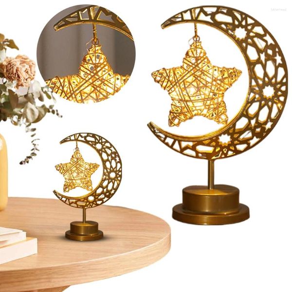 Tischlampen LED Night Light Metal Stern Mond Batteriebedienete Eid Mubarak Schlafzimmer Ramadan Dekoration