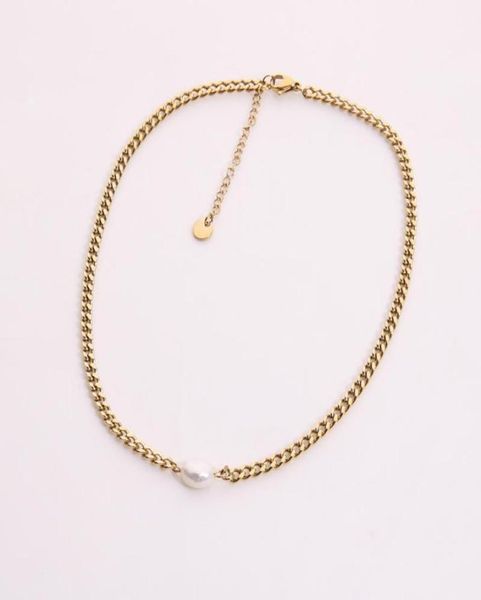 Chokers 316L Edelstahl Gold plattierte Linkkette Perle Choker Halskette Kubaner Bordstein für Frauen Gril Trendy Schmuck Geschenk 9176146