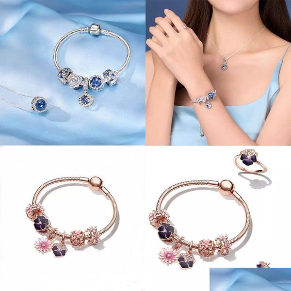 Цепной дизайнер 925 Sier Romantic Flower Sear Bracelet для женской истории Creative Light Luxury Simpling Star River Exquisit Dhokc