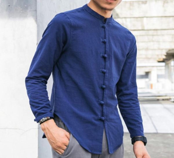 Zeeshant Men Linen Рубашки с длинным рукавом китайский воротниц традиционный кунг -фу Tang Casual Social Front Brand Clothing2063309