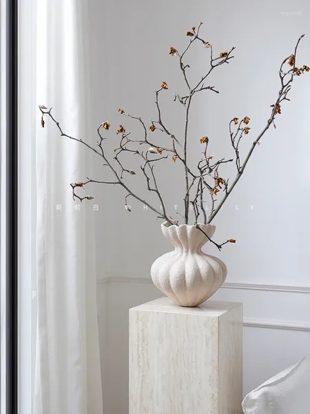 Vasen Französische Einfachheit weißer Keramik Vase Home Decor kreative handgefertigte leichte Luxus-Lust-Kunsttischdekoration