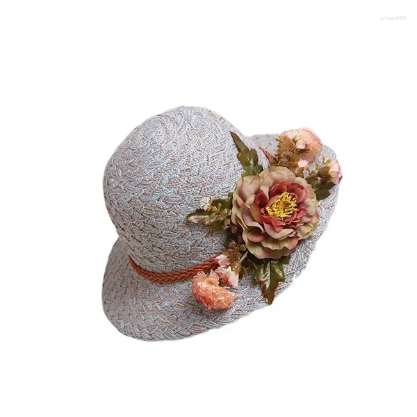 Chapéus largos de borda 2024 Multi-cor grande peony flor chapéu de sol dobrável praia palha de moda feminina sombreros de mujer elegante para boda