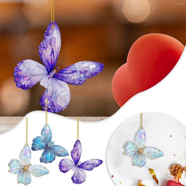 Figurine decorative viola Acrilico farfalla decorazione blu pendente creativa albero di Natale 2d appeso ornament ha swing retrovisore 2024