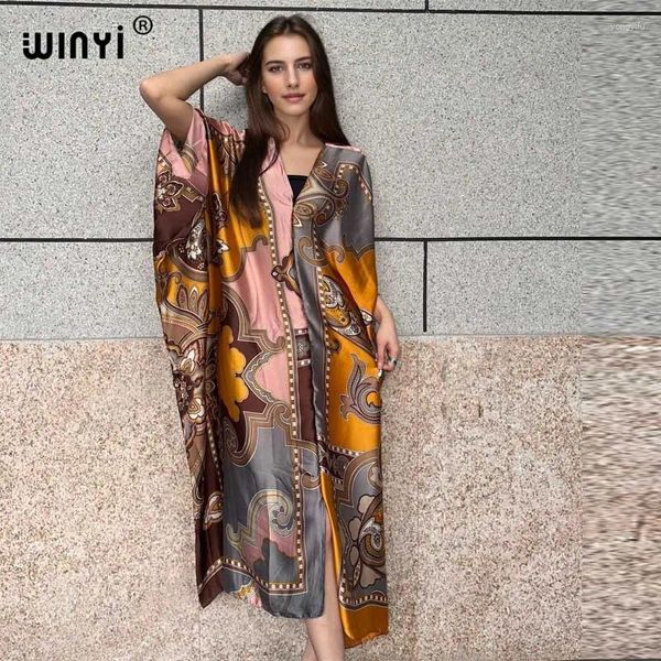 Kaftan Sommer afrikanischer Kleid gedruckter Strand tragen Frauen 2024 Loose Femme Robe Muslim Deck ups Seidengefühl Abend