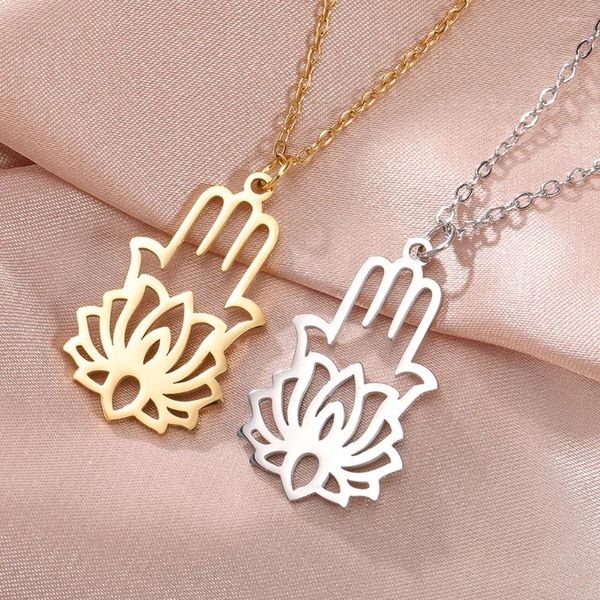 Collane a ciondolo Dawapara Hamsa Hand of Fatima Lotus Yoga Buddha Collana Buona fortuna Gioielli Amuleto spirituale in acciaio inossidabile