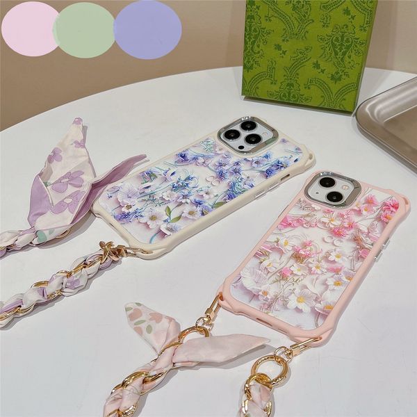 Designer Phone Case di Luxury Secret Flower Lanyard Custodia per iPhone 15 14 Pro Max 15Pro 14Pro 13Pro 11 12 13 14 Plus TPU Cover Leath Phone Case