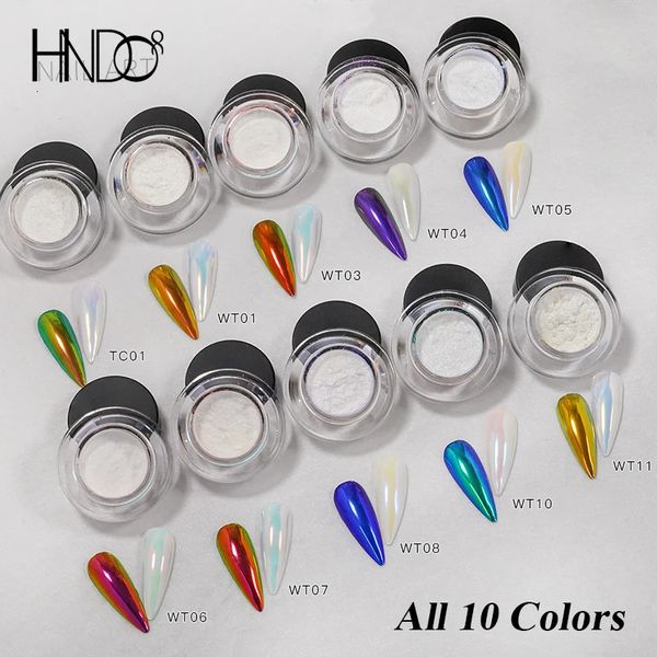 HNDO 10 Cores Definir aurora espelhar cromo pó de unha Glitter Pigment Dust Efeito para Art Decor Manicure Design WT Series 240509