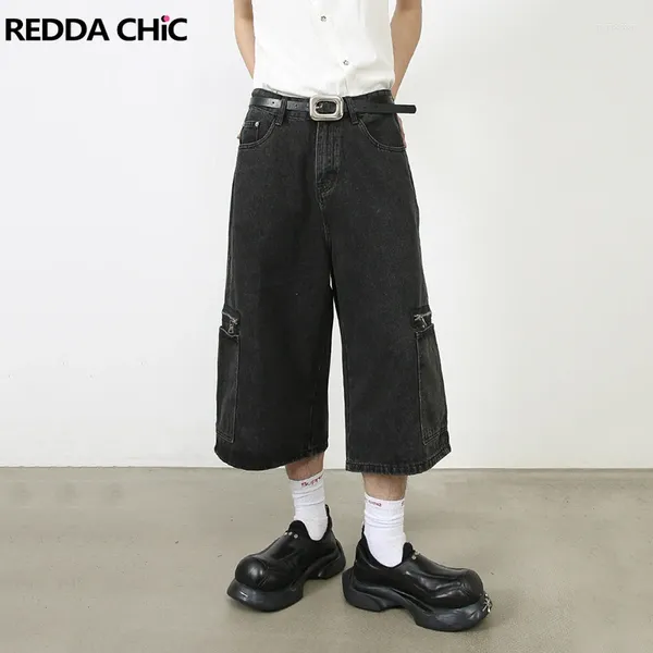Мужские джинсы Reddachic Большие карманы мешковатые jorts для мужчин ретро черная мыть