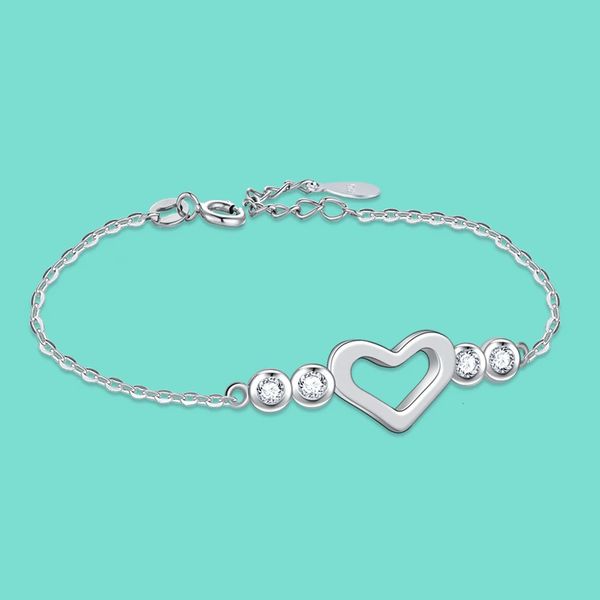 925 Sterling Silber Armband Hohlkörper Herzform Zirkon Inlay Ball Schmuck Geburtstag Geschenk Jubiläum La Pulsera Armbanden 240423