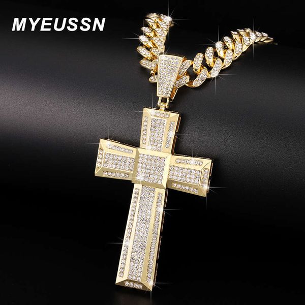 Goldene Farbe Kreuz Anhänger Halskette Männer Hip Hop 13mm kubanische Kette Halskette ECED Out Bling Cross Anhänger Hip Hop Jewelry Geschenk Frauen