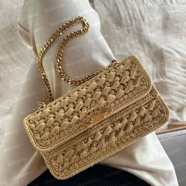 Designer de alta qualidade Raffias Bag Chain Chain Crochet Summer Mulheres Crossbody Flap Luxury Classique Fashion Straw Triomphes