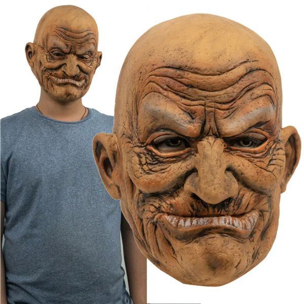 Máscaras cosplay careca realista Cabeça gentil homem velho enrugada full face halloween máscara de capacete de capacete para partido carnaval mardi gras