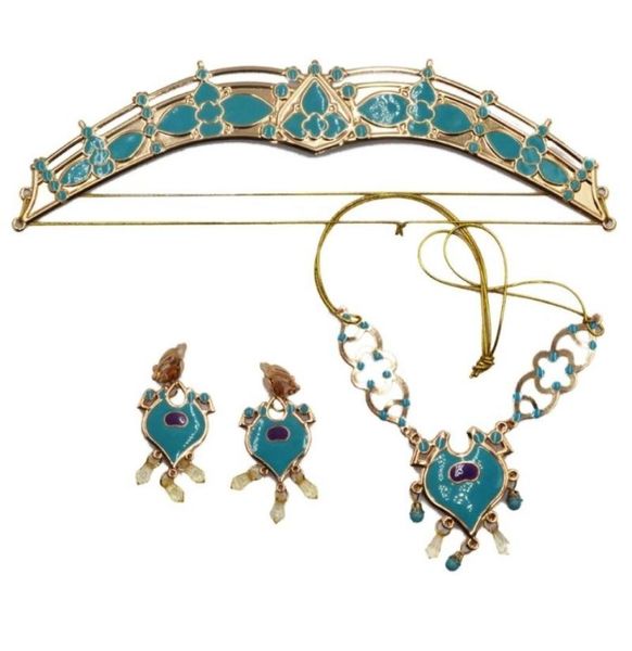 Orecchini Necklace Women Jasmine Royal Crown Head Belibanche Gioielli Set Teal Dress Up Princess Adults Kids Costume Kit3242215