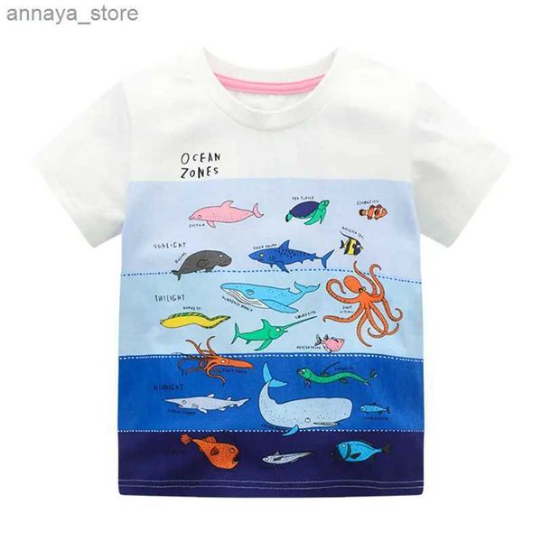 T-shirt saltanti Metri Nuovi ragazzi ARRIVO Girls T-shirt con stampa di pesce Vendita calda Summer Shorte Bhord Animal T-shirtl2405