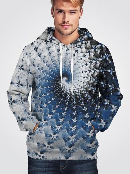 Moletom de moletom de moldes em espiral masculino Roupa de abstração Primavera e outono Tops de pulôver de manga comprida 3D capuz pintado à mão