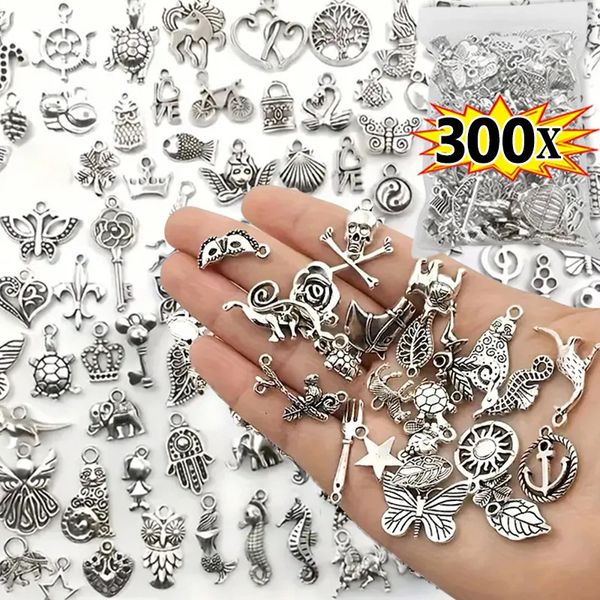 300100pcs Tibetan Silver Mixed Penderant Animals Ciondoli per perle per gioielli che producono orecchini braccialetti collana fai da te arte artigianale 240507