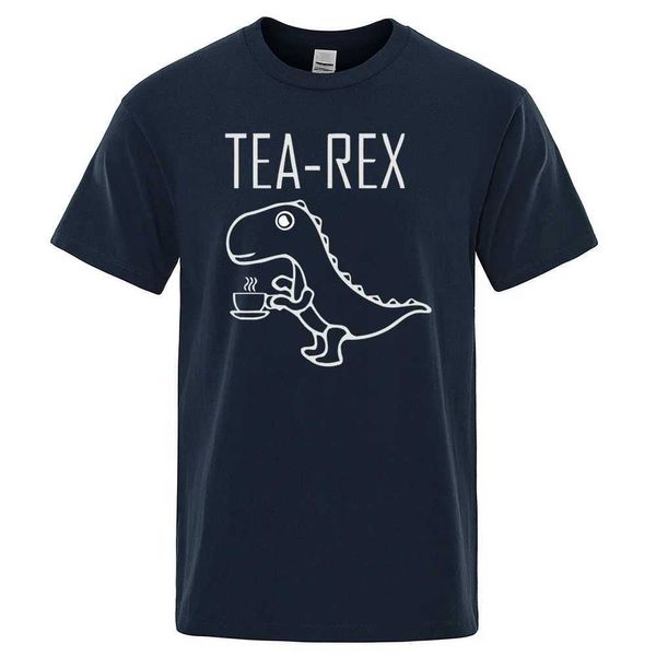 Erkek Tişörtler Erkek Kadın Çay Rex Komik Dinozor İçecek Kabuk T gömlek Moda Günlük Tshirt Yüksek Kalite Strtwear Üstleri Gömlek H240508