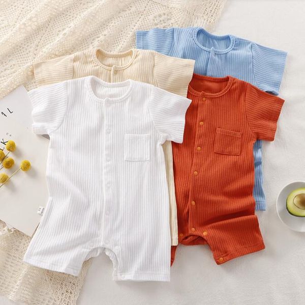 Estate neonato per bambino rumper soild color vestiti per bambini girlers cotton cofon per bambini con scollo a manicotto corto