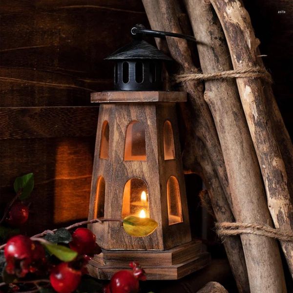 Держатели свечей винтажный деревянный держатель ручной ремесло темно -углеродное серое маяк -маяк фестиваль фестиваль вечеринка домашний декор.