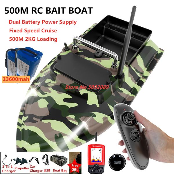 Dual Motor 500 m 2 kg Ladung Fernbedienungssteuerungsköder Boot Batterie Stromversorgung intelligent feste Geschwindigkeitskreuzfahrt RC Fishing Toy 240508