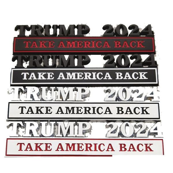 Badges de carros Trump 2024 Partido de decoração de adesivos de metal favorece a eleição presidencial dos EUA Banner Board Board 12.8x3cm Drop del Otxp2