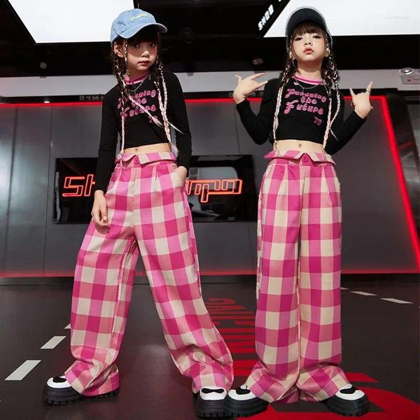 Set di abbigliamento bambino jazz danza costume hiphop gilet pantaloni a quadri per ragazze performance kpop outfit kpop abiti da strada per bambini