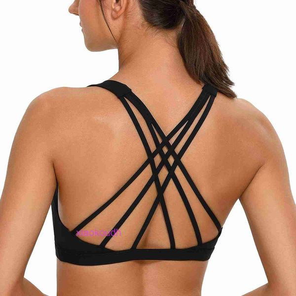 Designer Lul Yoga Outfit Sport Bras Donne ad alto supporto Yoga Lace su reggiseno sportivo a V-Neck per U2013 Crossato indietro senza esercizio di imbottitura ad anello in acciaio