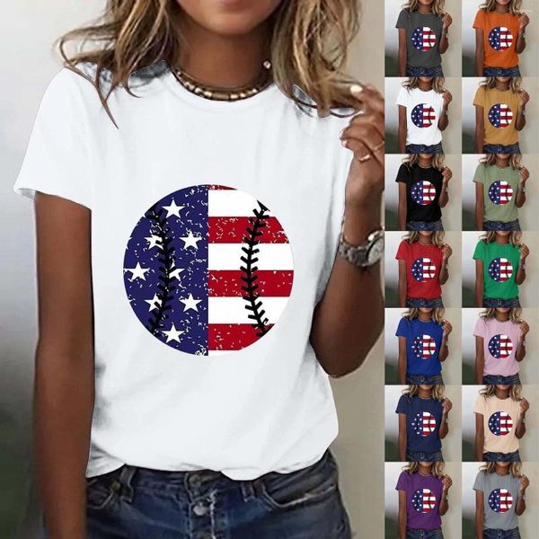 Damen T -Shirts Mode lässig Unabhängigkeitstag Flagge gedruckt runden Hals kurzarm Top Shirt
