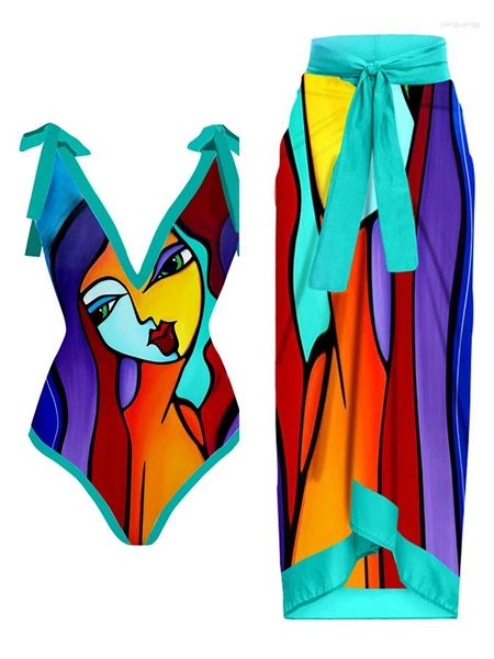Frauen Bikini-Cartoon Face Print Modetrend 2024 Designer Beach Urlaub Camping Bikini Cartoon Badeanzug und Vertuschung