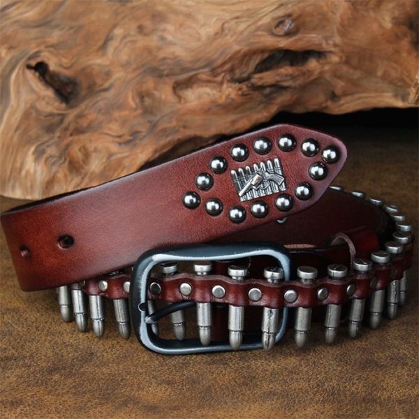 Cetiri Punk Bullet Bullet Belt Belt Top Grain Top Grain настоящий кожаный ремень для пряжки для джинсов Женская личность крутой подарок T200327 243c