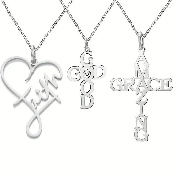 Collane a ciondolo 1pc Lettere in acciaio inossidabile Faith God Amaz