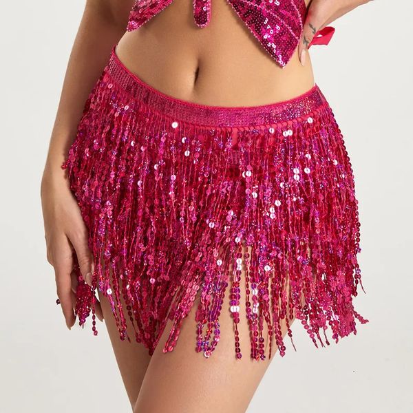 Мини -юбка Женская одежда одежда одежда мода повседневная сцена шоу танцевального клуба вечеринки с блестками для кисточки талия для женщин 240506