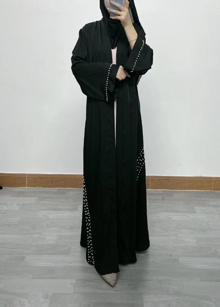 Этническая одежда Абая Фимм Мулульман Ближний Восток мода Элегантная чистая цветовая бисера Бриллиант кружев