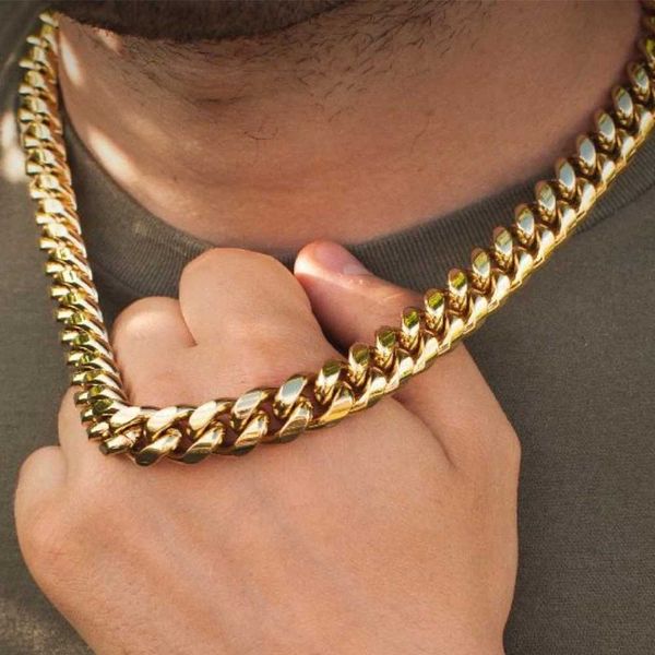 Correntes Hiphop Golden 13mm Curb Colar Chain Link Chain For Men Women Miami Colar Colar Colar Bracelet Set