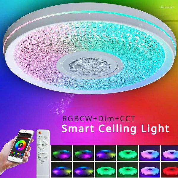 Deckenleuchten Musiklicht mit 3D -Lautsprecher 40 cm Durchmesser Bluetooth Downlight RGBIC Smart Fernbedienung Schlafzimmer RGBCW LED -Lampe