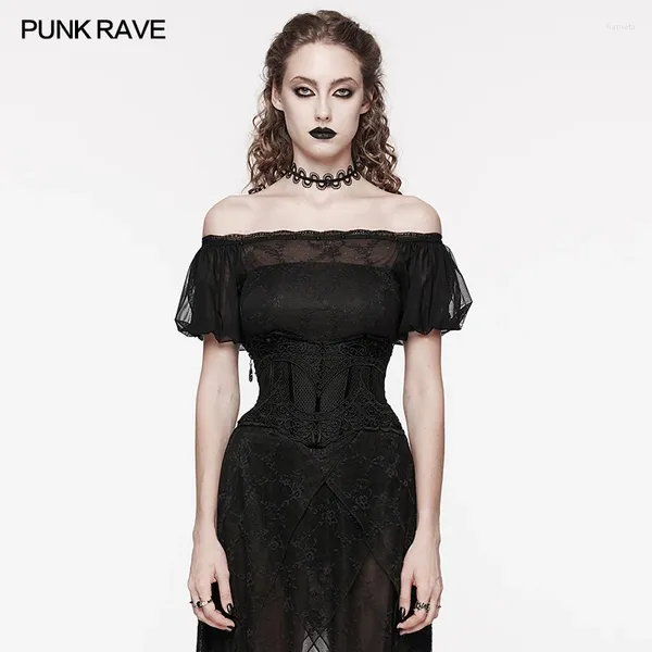 Gürtel Punk Rave Damen Gothic Hollow Mesh Spitzenabziehbilder Korsett Samtband im Back Club Accessoires Wide Taille für Frauen