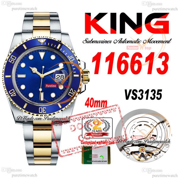 Продажа 11661 VS3135 Automatic Mens Watch King 40 Двухтонный желтый золото керамический панель Blue Dial 904L Стальный корпус и браслет Super Edition та же серийная карта Reloj Puretime