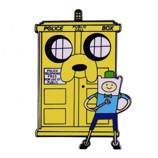 Finn Jake Police Box smalto per spillo per spilla avventura tempo di badge implicito film di moda regalo di moda