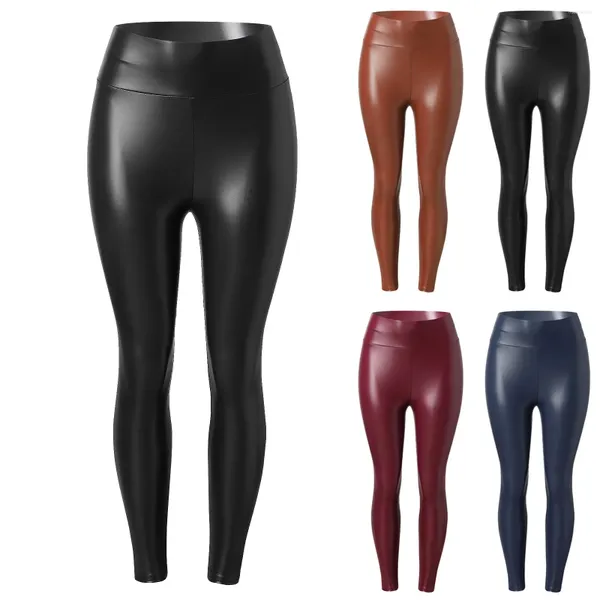 Pantaloni da donna leggings in pelle per donne pantaloni sexy in vita neri elasticizzano pantalon mujer