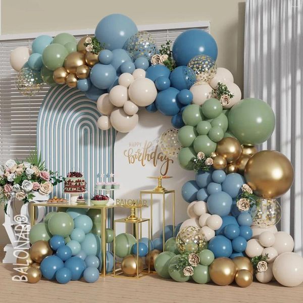 Partydekoration 116pcs Dusty Blue Green Ballons Girland Erz Kit Gold Konfetti für Geburtstag Hochzeit Babyparty Dekorationen