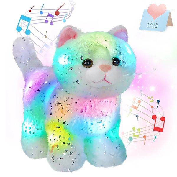 23 cm luccicante riempimento morbido gatto peluche giocattolo gatto LED Gift animale musicale illuminato per ragazze Compleanni per bambini festivo San Valentino 240424