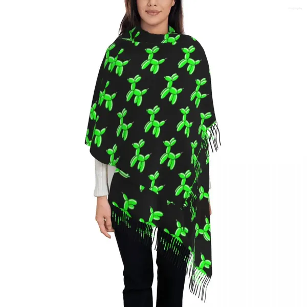 Шарфы Зеленый шарический шарф с кисточками для животных припечаток теплые мягкие платки Wrpas Womens Custom Diy Head осень ретро -фонарда