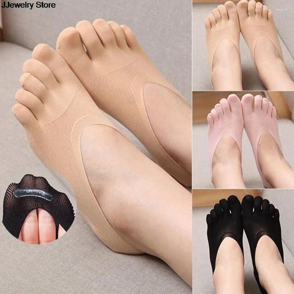 Moda feminina Moda 1 Par de algodão Blend Lace Antiskid Invisible Cut Cut Five Toe Sock Summer Summer Fhin Invisibily Non Slip