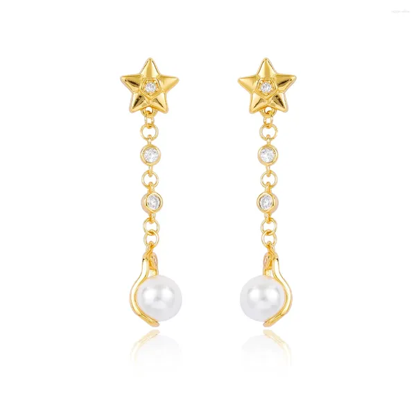 Brincos do garanhão Haike S925 Sterling Silver Pearl Original Bright Starry Sky Long Earpin Smart Personality Style Women