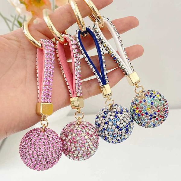 Anahtarlıklar Landards 9 Renk Moda Full Rhinestone Ball Anahtar Kuşa Çanta Çanta Kolye Aksesuarları Keyfob Kadınlar Anahtarlama Hediye Kız Takı J240509