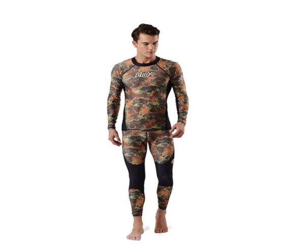 Ganzkörperabdeckung Dünner Schweinsanzug Lycra UV -Schutz Langarmes Sport Tauchhaut Anzug Zweites Stück perfekt zum Schwimmen Camo 7923325