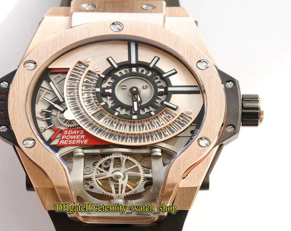 Новая версия 09 909 Skeleton Dial Japan Miyota Automatic Mechanical Mens Watch 18K Rose Gold Steel Case Rubber Band Sport WATC1739828