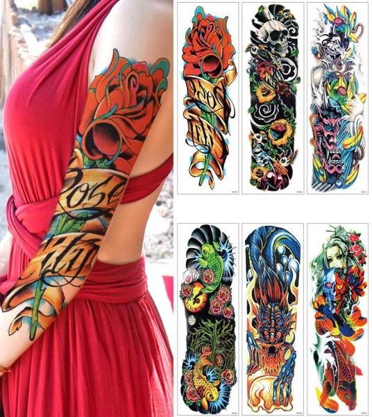 Sexy Watersperme Full Arm Sleeve Tattoo Tattoo adesivo grande Tatoo de caveira FATOOS FALCOS PARA MAN MULHERS6769822