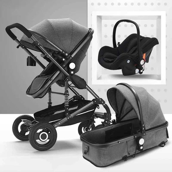 Carrinhos de bebê# alta paisagem carrinho de bebê 3-em-1 com assentos de carro, carrinho rosa, assentos de carrinho de carrinho de viagem de luxo e carrinho de bebê T240509